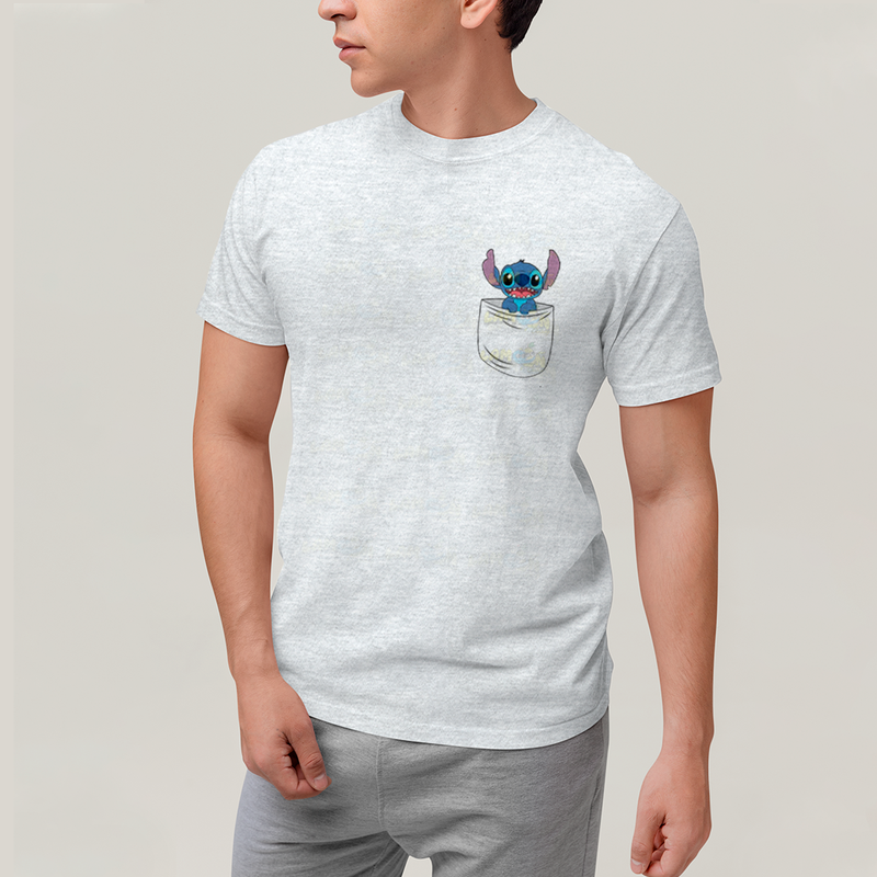 Camiseta Algodão Unissex T shirt Lilo & Stitch Bolso