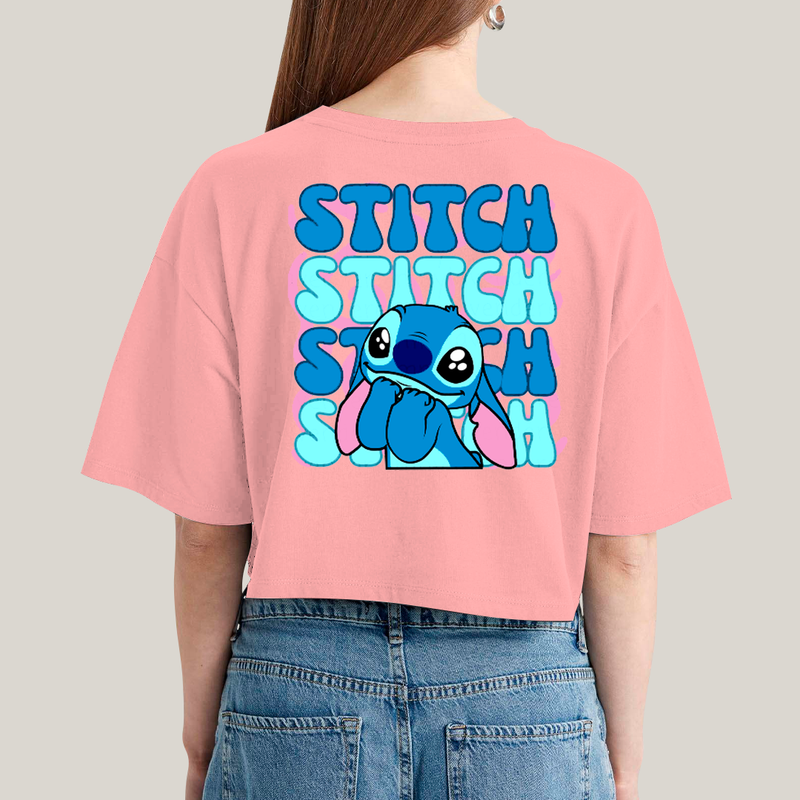 Cropped Oversized Algodão Unissex T shirt Lilo & Stitch Orelha Caida FC