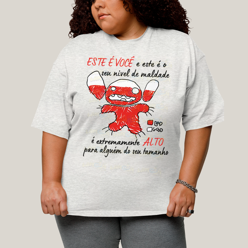 Camiseta Plus Size Algodão Unissex T shirt Lilo & Stitch Seu Nível de Maldade