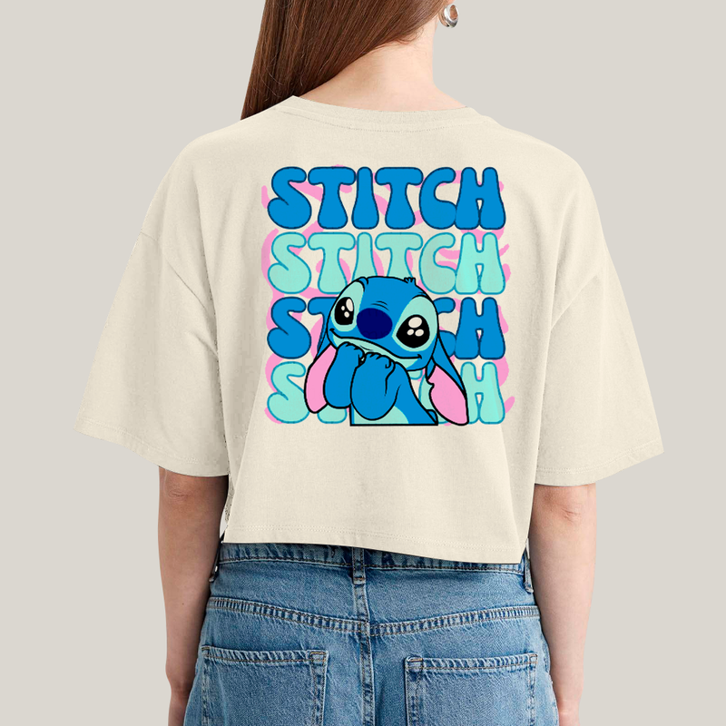 Cropped Oversized Algodão Unissex T shirt Lilo & Stitch Orelha Caida FC