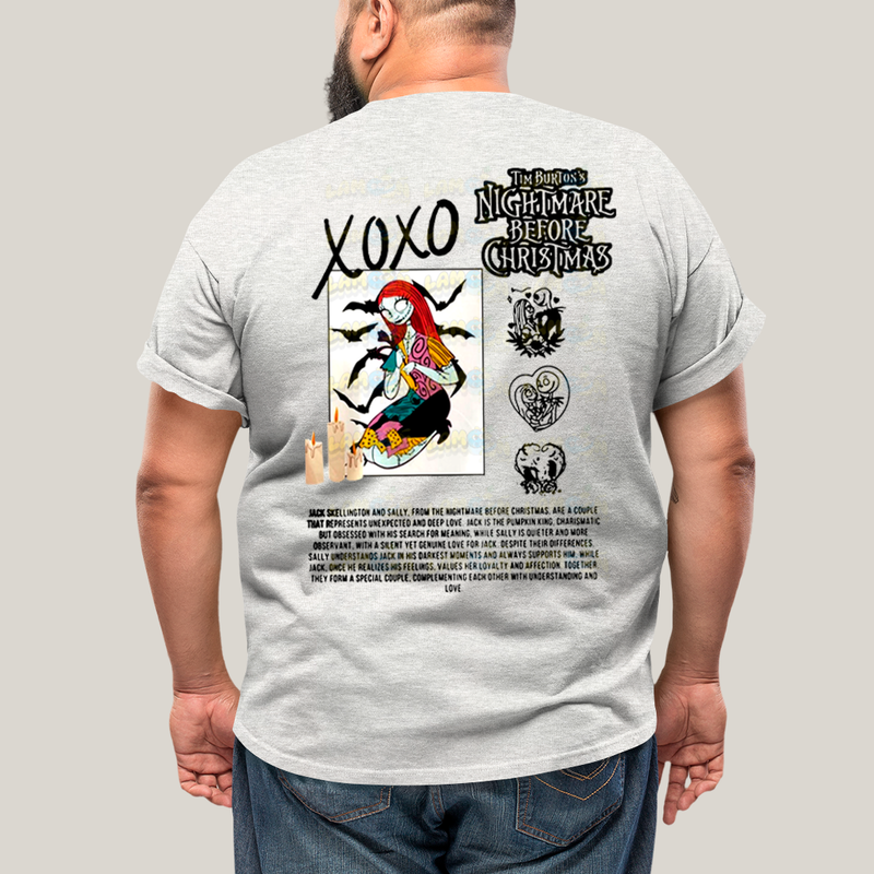 Camisa Algodão Unissex T shirt PLus Size Jack Skellington & Sally BFF ou casal FC