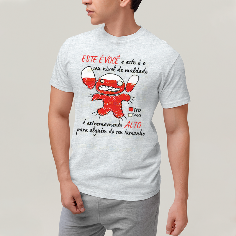 Camiseta Algodão Unissex T shirt Lilo & Stitch Seu nível de maldade