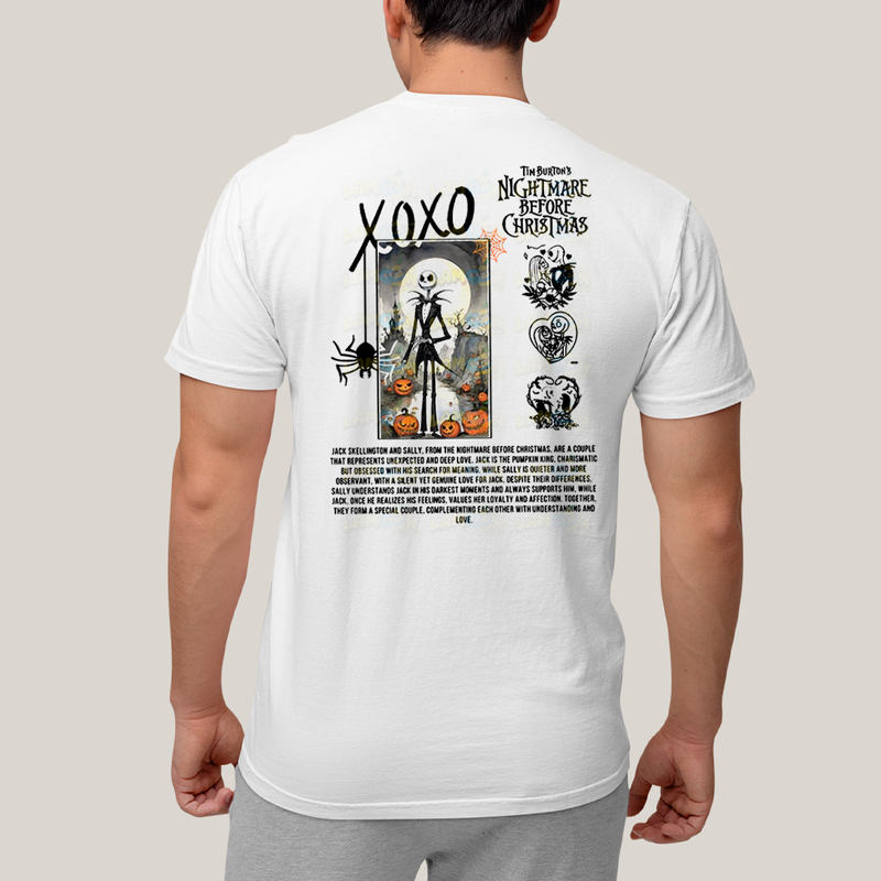 Camiseta Estampada Unissex Jack Skellington e Sally Girl BFF ou casal FC