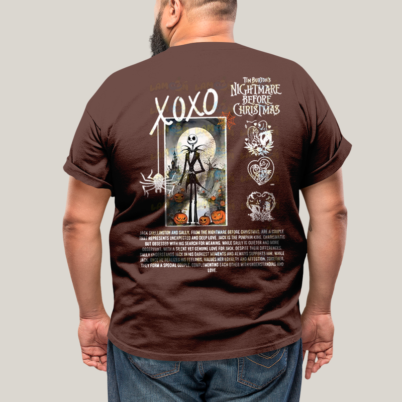 Camisa Algodão Unissex T shirt PLus Size Jack Skellington & Sally BFF ou casal FC