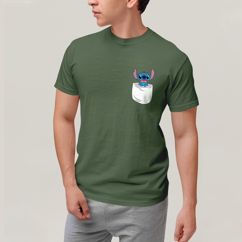Camiseta Algodão Unissex T shirt Lilo & Stitch Bolso