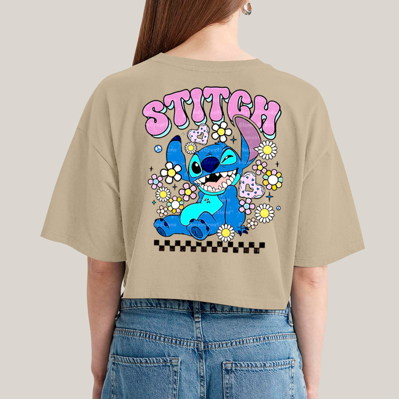 Cropped Oversized Algodão Unissex T shirt Lilo & Stitch Piscando FC
