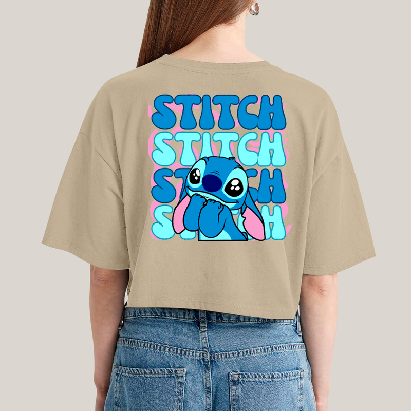 Cropped Oversized Algodão Unissex T shirt Lilo & Stitch Orelha Caida FC