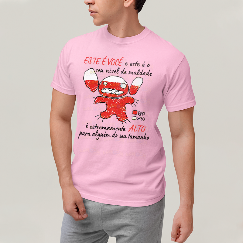 Camiseta Algodão Unissex T shirt Lilo & Stitch Seu nível de maldade