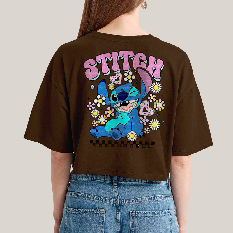 Cropped Oversized Algodão Unissex T shirt Lilo & Stitch Piscando FC
