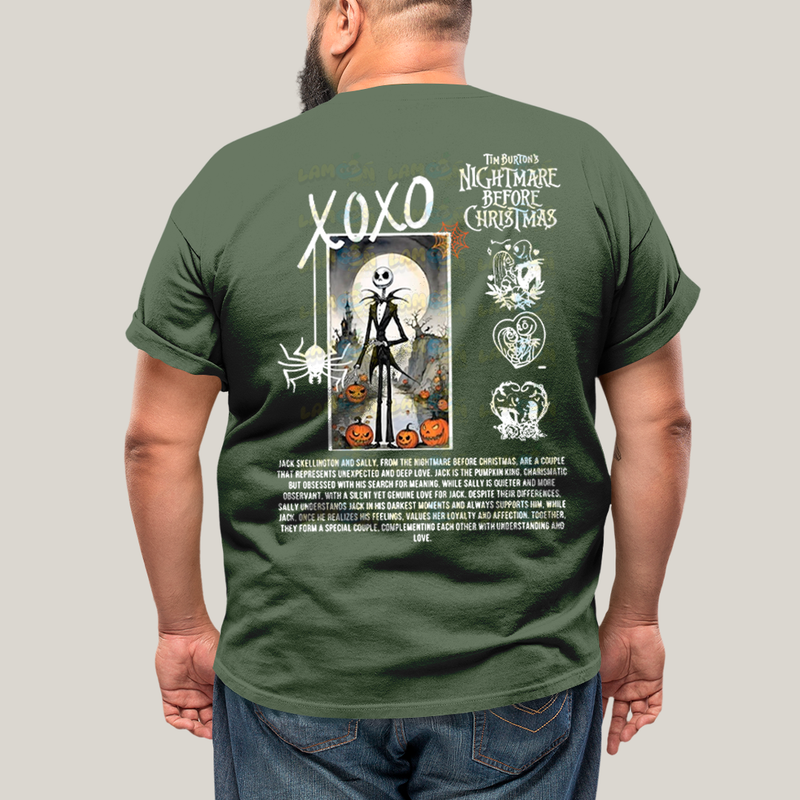 Camisa Algodão Unissex T shirt PLus Size Jack Skellington & Sally BFF ou casal FC