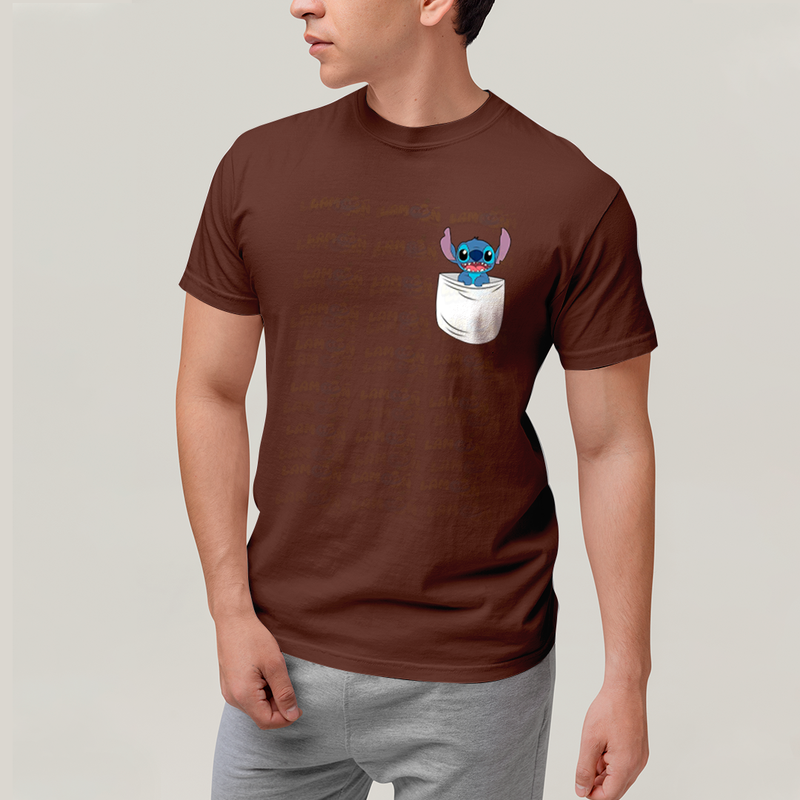 Camiseta Algodão Unissex T shirt Lilo & Stitch Bolso