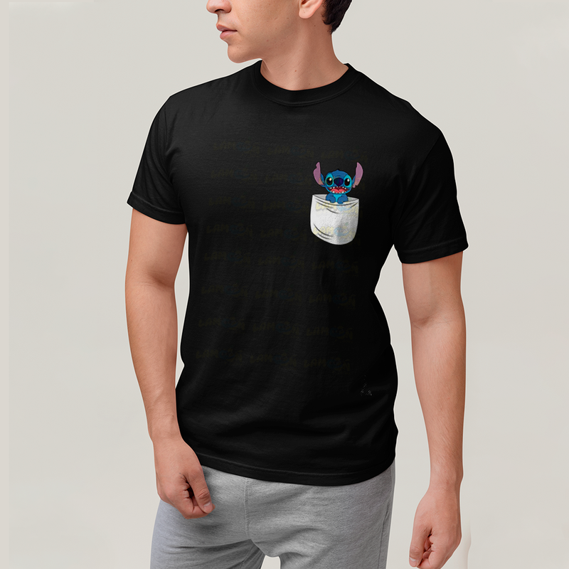 Camiseta Algodão Unissex T shirt Lilo & Stitch Bolso