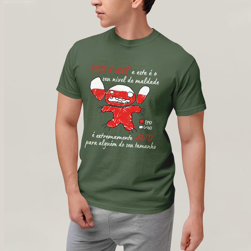 Camiseta Algodão Unissex T shirt Lilo & Stitch Seu nível de maldade