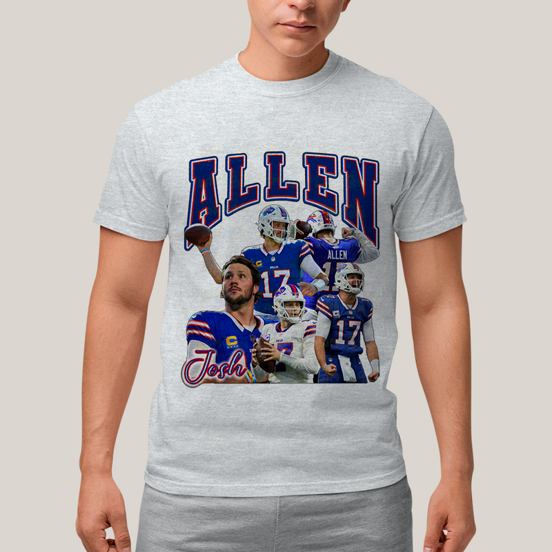 Camiseta Algodão Unissex T shirt -Josh Allen 17 Jogador de Futebol Americano FC