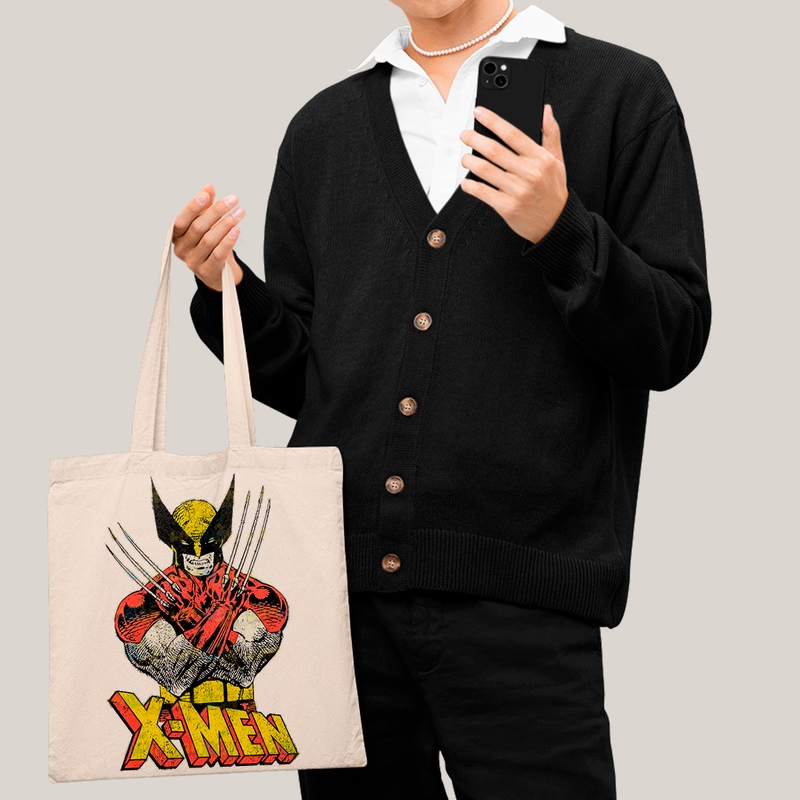 Sacola Ecobag Bolsa 38X40 Algodão- X Men Wolverine Traje Marrom