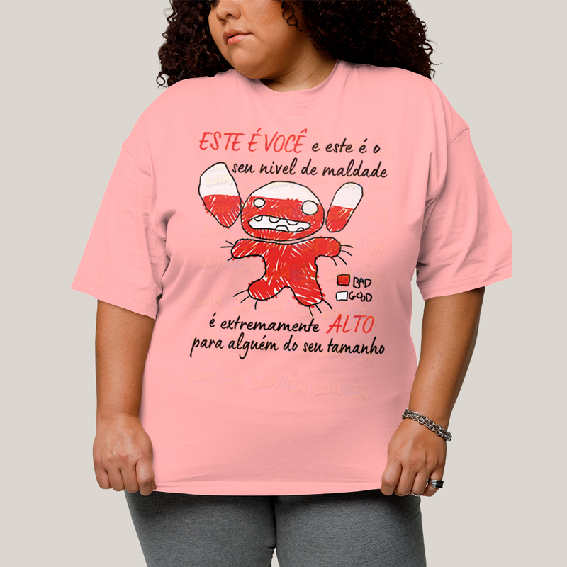Camiseta Plus Size Algodão Unissex T shirt Lilo & Stitch Seu Nível de Maldade