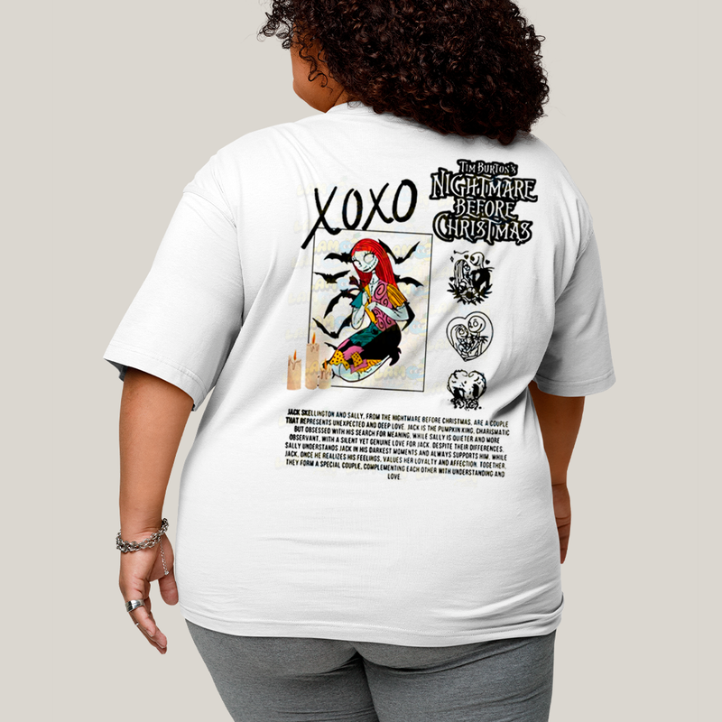Camisa Algodão Unissex T shirt PLus Size Jack Skellington & Sally BFF ou casal FC