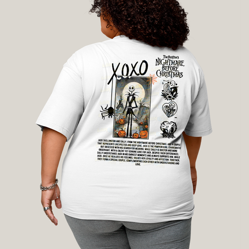 Camisa Algodão Unissex T shirt PLus Size Jack Skellington & Sally BFF ou casal FC