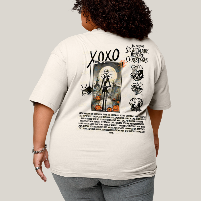 Camisa Algodão Unissex T shirt PLus Size Jack Skellington & Sally BFF ou casal FC