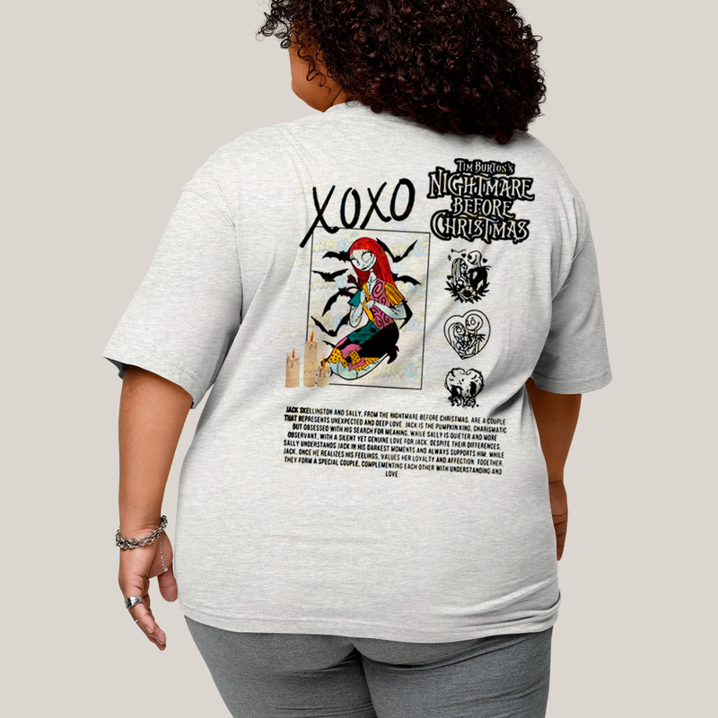 Camisa Algodão Unissex T shirt PLus Size Jack Skellington & Sally BFF ou casal FC