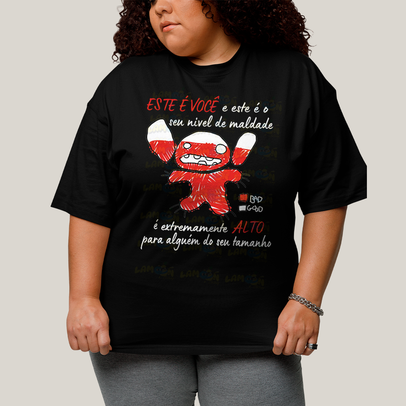 Camiseta Plus Size Algodão Unissex T shirt Lilo & Stitch Seu Nível de Maldade