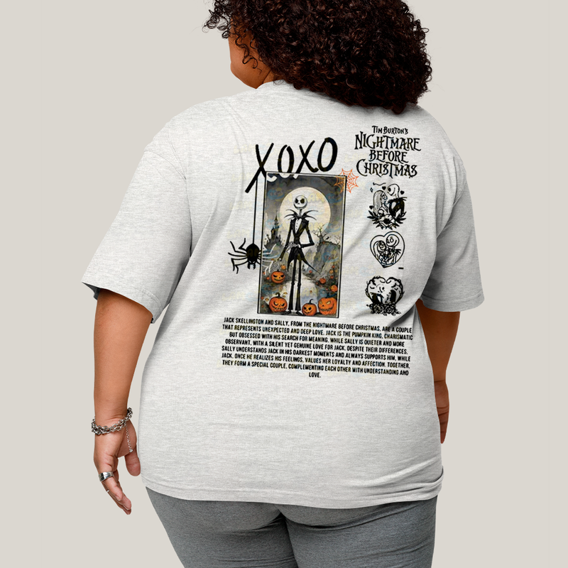 Camisa Algodão Unissex T shirt PLus Size Jack Skellington & Sally BFF ou casal FC