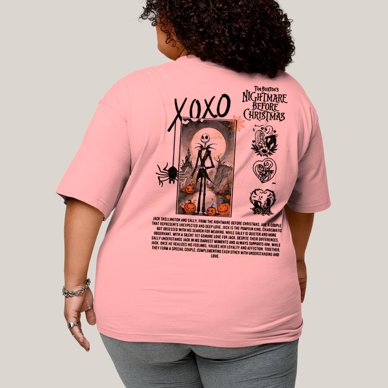 Camisa Algodão Unissex T shirt PLus Size Jack Skellington & Sally BFF ou casal FC
