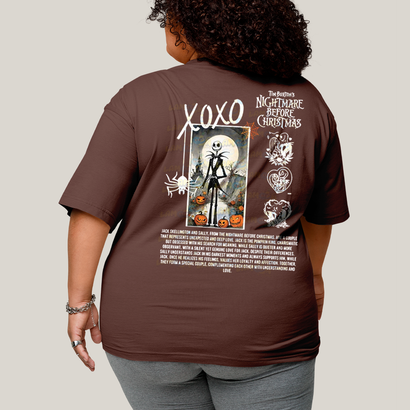 Camisa Algodão Unissex T shirt PLus Size Jack Skellington & Sally BFF ou casal FC