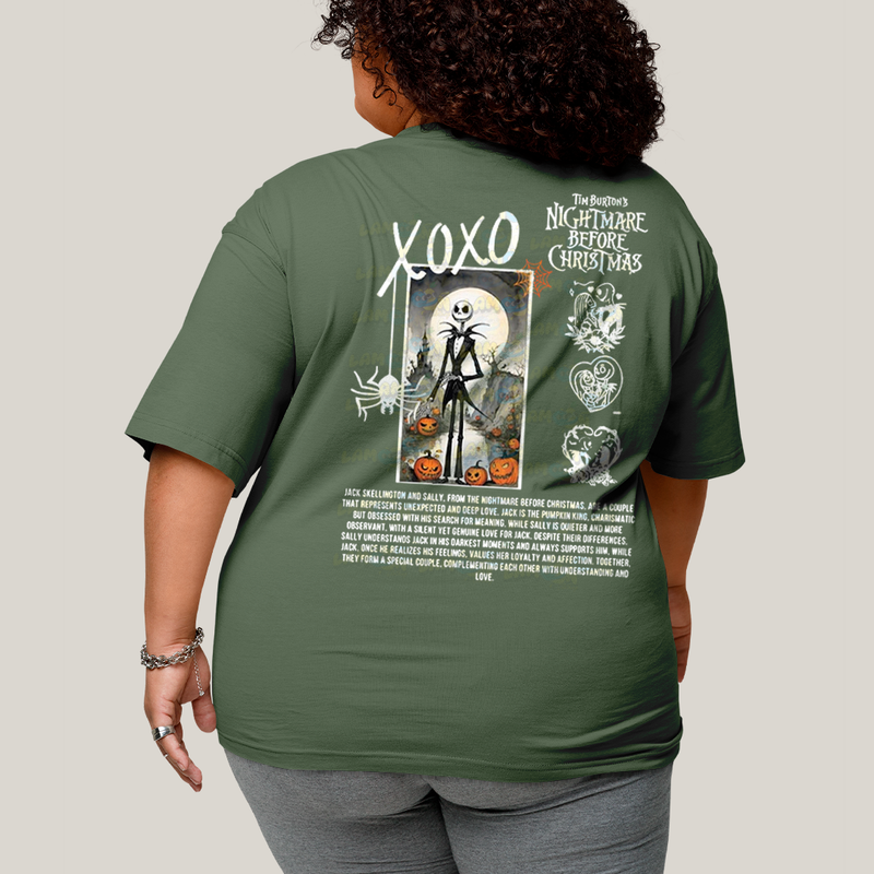 Camisa Algodão Unissex T shirt PLus Size Jack Skellington & Sally BFF ou casal FC