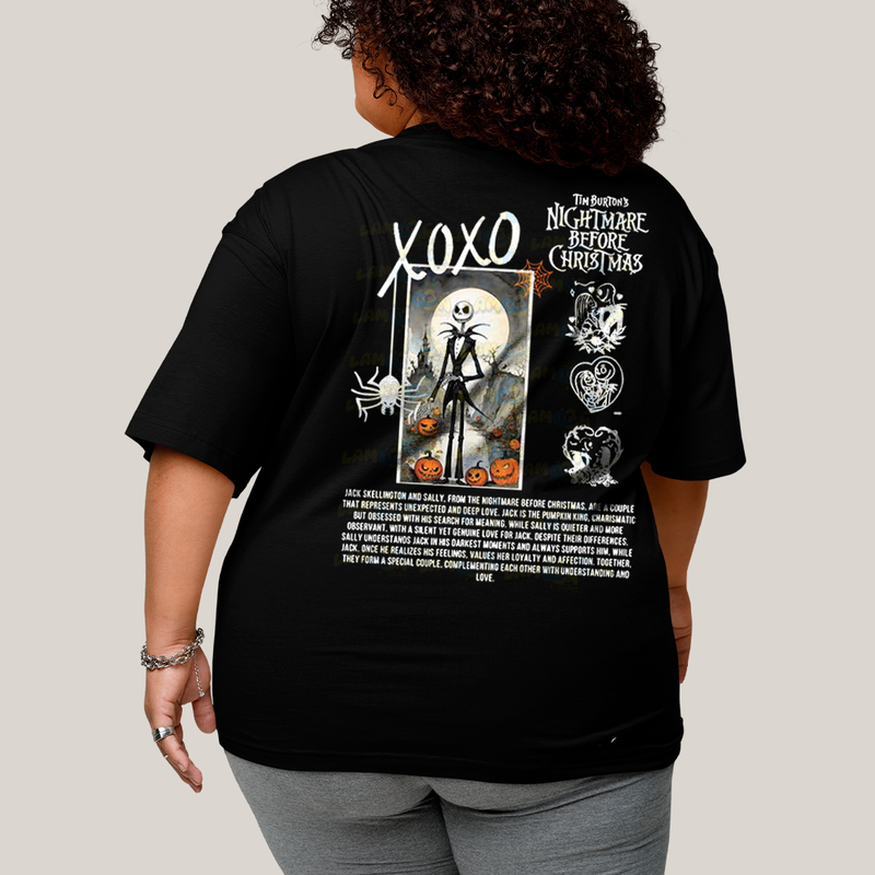 Camisa Algodão Unissex T shirt PLus Size Jack Skellington & Sally BFF ou casal FC