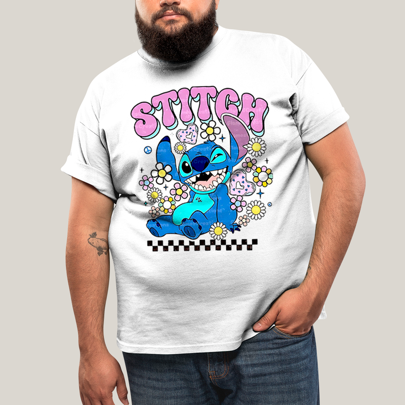 Camiseta Plus Size Algodão Unissex T shirt Lilo & Stitch Piscando