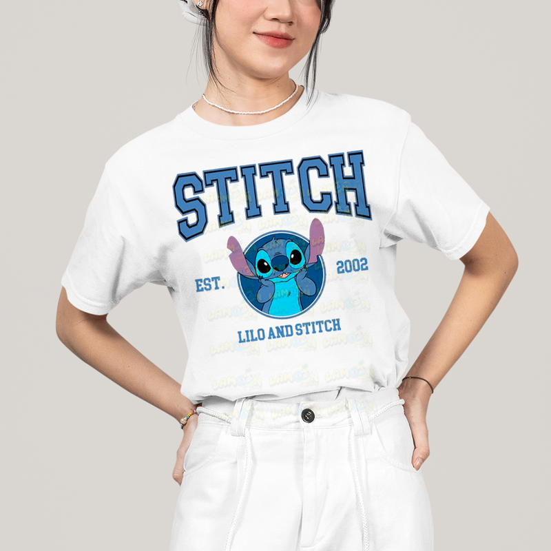 Camiseta Algodão Unissex T shirt Lilo & Stitch Est.2002