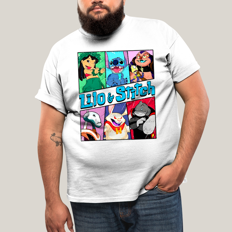 Camiseta Plus Size Algodão Unissex T shirt Lilo & Stitch Alienigenas