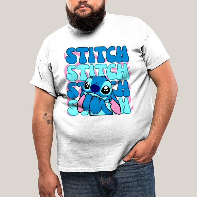 Camiseta Plus Size Algodão Unissex T shirt Lilo & Stitch Orelha Caida