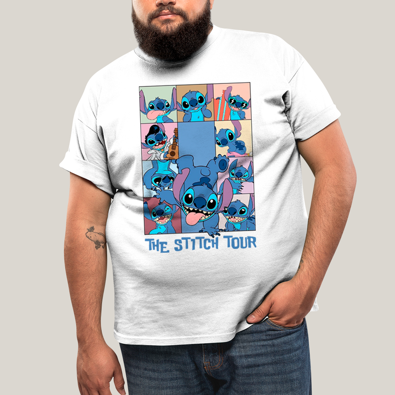 Camiseta Plus Size Algodão Unissex T shirt Lilo & Stitch The Stitch Tour