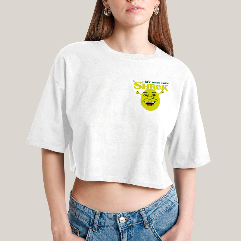 Cropped Oversized Algodão Unissex T shirt Shrek & Fiona BFF ou casal FC