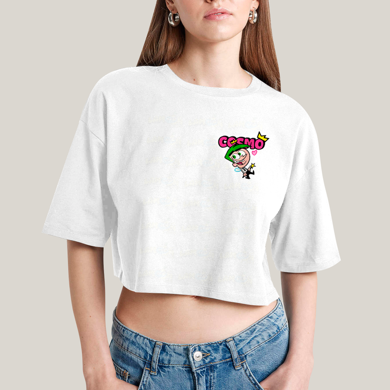 Cropped Oversized Algodão Unissex T shirt Cosmo & Wanda BFF ou casal FC