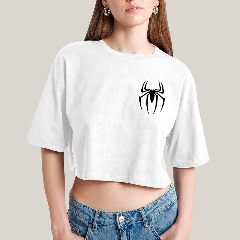 Cropped Oversized Algodão Unissex T shirt Spider Boy & Spider Girl BFF ou casal FC