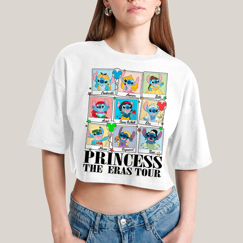 Cropped Oversized Algodão Unissex T shirt Lilo & Stitch Princess The Eras Tour FC