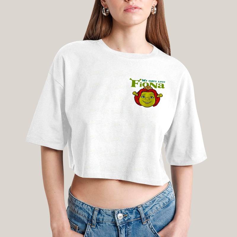 Cropped Oversized Algodão Unissex T shirt Shrek & Fiona BFF ou casal FC