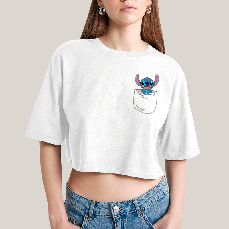 Cropped Oversized Algodão Unissex T shirt Lilo & Stitch Orelha Caida FC