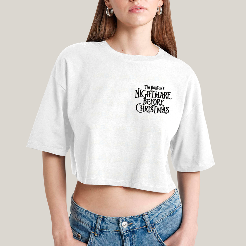 Cropped Oversized Algodão Unissex T shirt Jack Skellington & Sally BFF ou casal FC