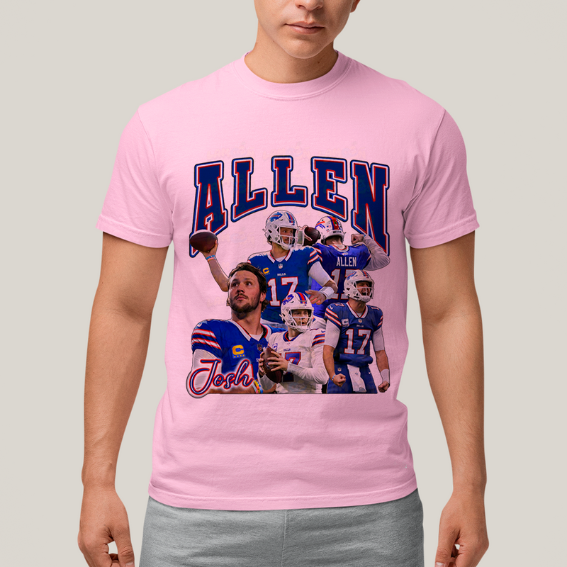 Camiseta Algodão Unissex T shirt -Josh Allen 17 Jogador de Futebol Americano FC