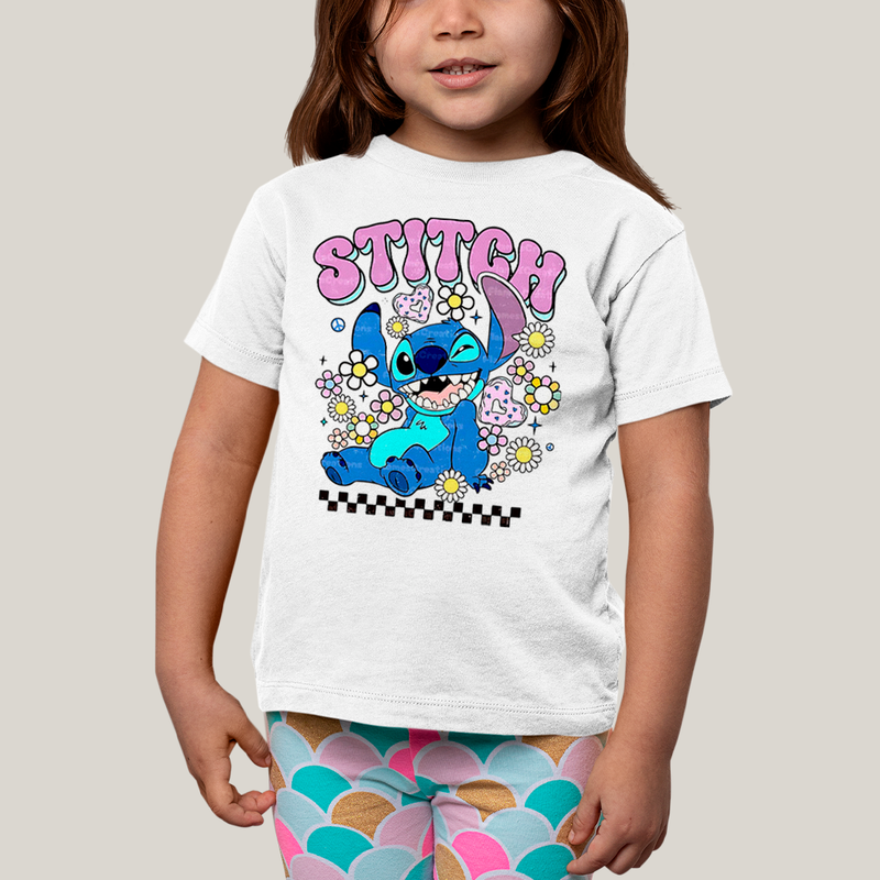 Camiseta Infantil Algodão Unissex T shirt Lilo & Stitch Piscando