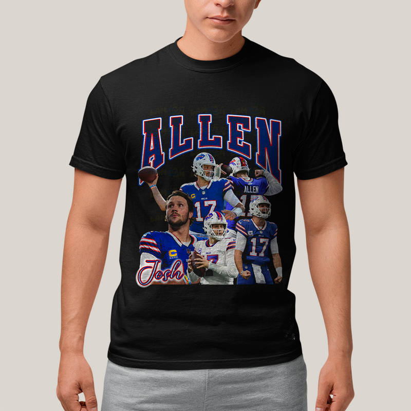 Camiseta Algodão Unissex T shirt -Josh Allen 17 Jogador de Futebol Americano FC