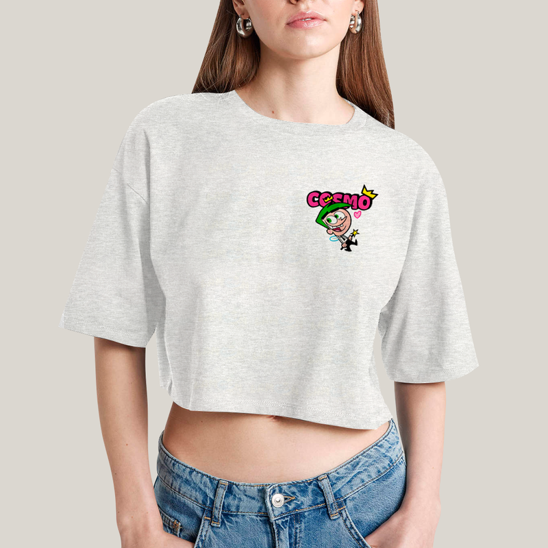 Cropped Oversized Algodão Unissex T shirt Cosmo & Wanda BFF ou casal FC