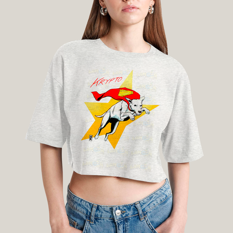 Cropped Oversized Algodão Unissex T shirt Superman Supercão Krypto Star