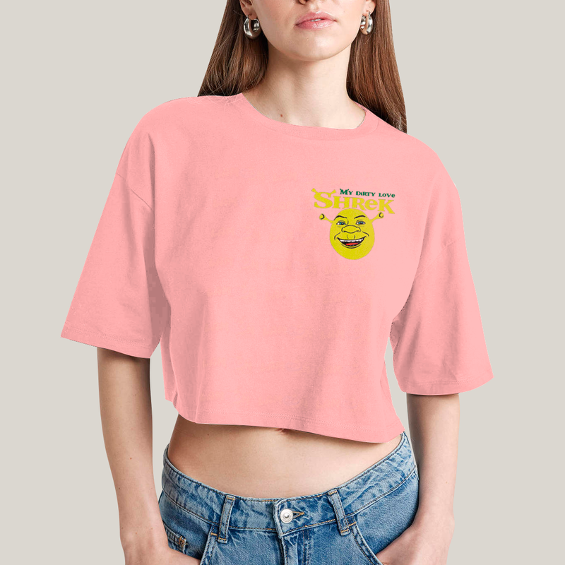 Cropped Oversized Algodão Unissex T shirt Shrek & Fiona BFF ou casal FC