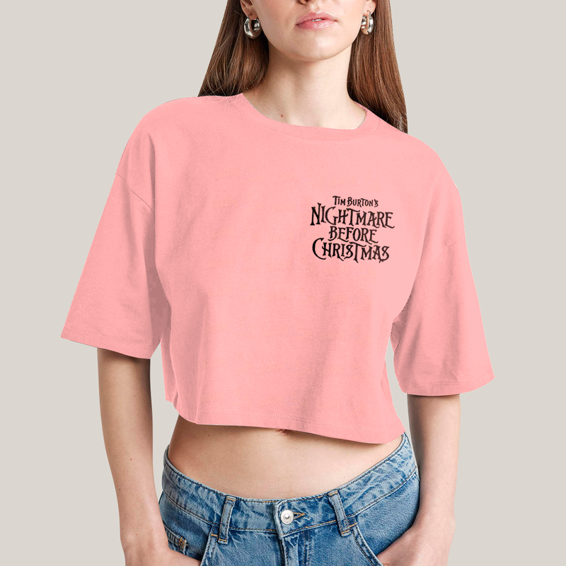 Cropped Oversized Algodão Unissex T shirt Jack Skellington & Sally BFF ou casal FC