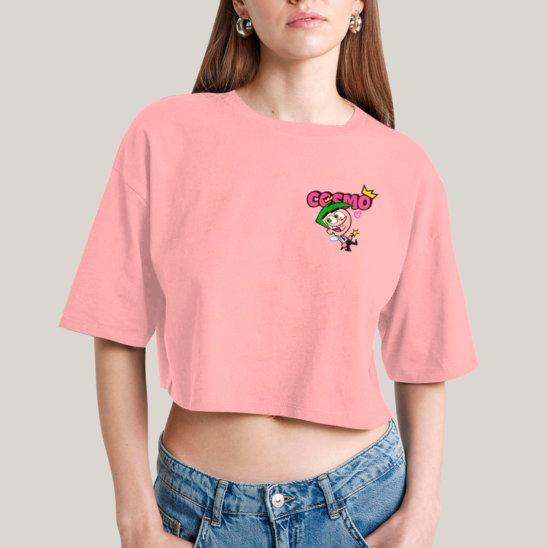 Cropped Oversized Algodão Unissex T shirt Cosmo & Wanda BFF ou casal FC